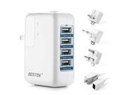 BESTEK 35W 4 Port USB Wall Charger with US UK EU International Travel Adapter 5.2A Multi Port USB Charger for Smartphones Tablets and More