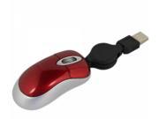 USB Mini Optical Scroll Wheel Mouse with Retractable Cable for PC Laptop Red