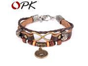 OPK Infinity Leather Bracelets Fashion Copper Alloy PU Leather Charm Bracelet For Women Men Vintage Jewelry PH1031