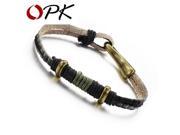OPK Brand Fashion Rope Chain Men Jewelry Vintage Handmade Leather Bracelets Bangles Retro Anchor Clasp Wholesale Price PH910