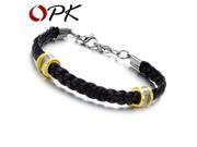 OPK JEWELRY Clearance Sale!! man 316L stainless steel gold plated ID Nameplate black PU leather weave Bracelet wholesaler 519