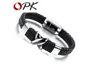 OPK Brand Casual Magnet Real Leather Bracelets Fashion Personality X Design Stainless Steel Metal Men Jewelry Bangles PH902