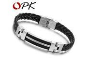 OPK High Quality Black Leather With Stainless Steel Bangles Bracelets Fashion Men Jewelry Attractive Design PH524