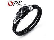 OPK Double Layer Leather Man Bracelets Punk Style Python Design Stainless Steel Men Jewelry Best Gift For Friendship PH1019
