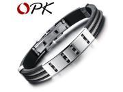 OPK Cool Man Genuine Silicone Bangles Rock Punk Black Rose Gold Plated Stainless Steel Men Jewelry Bracelet Allergy PH841B