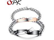 OPK 1 Pair Lovers Chain Link Bracelets Romantic Black Gold Plated Love Stainless Steel CZ Diamond Women Men Jewelry GS702