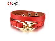 OPK Black Red Leather Charm Bracelets Fashion Stainless Steel Double Layer Leather Vintage Men Women Jewelry PH1071