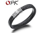 OPK Handmade Genuine Leather Knitted Man Bangles Vintage The Great Wall Engraving Cool Men Jewelry 20.5cm Long 938
