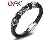 OPK Real Leather Knitted Man Bangles Vintage Stainless Steel Men Jewelry Fashion 20.5cm Long Mans Friendship Wristband PH952