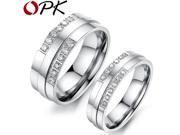 OPK Brand Lovers Stainless Steel Wedding Bands Fashion Crystal Stone Women Men Finger Rings Jewelry Cheap Price