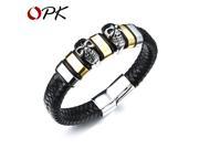 OPK Handmade Leather Weaved Man Wrap Bracelets Punk Style Stainless Steel Skeleton Men Fashion Jewelry Bracelet PH1061