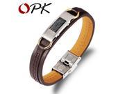 OPK PU Leather Man Bangles Casual Stainless Steel Brown Color Sports Men Jewelry Boys Gift Hot Fashion Bracelets PH982