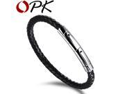 OPK Simple Geanuine Leather Knitted Man Bracelets Punk Style Stainless Steel Double Safety Clasp Cool Men Jewelry PH959