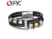 OPK Classical Double Layer Handmade Leather Weaved Man Bracelets Fashion Magnet Clasp Good Steel Wristband PH887