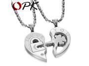 OPK Heart Puzzle Couple Pendants Romantic Stainless Steel Cubic Zirconia Women Men Jewelry Gift Link Chain GX553