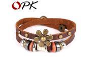 OPK Double Layer Man Wrap Bracelets Casual Cute Daisy Design Leather Personality Men Jewelry Charm Accessories PH1041