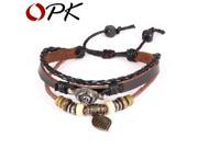 OPK Unisex Leather Wrap Bracelets Fashion PU Leather With Copper Alloy Leaf Rose Design Women Men Jewelry PH1035