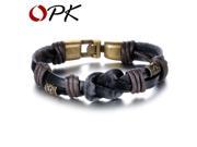 OPK Vintage Handmade Double Layer Leather Bracelets Personalized Fashion 16MM Width Knitted Men Jewelry Charm Design Accessories