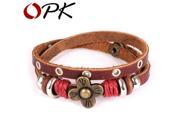 OPK Delicate Flower Design Charm Bracelets For Man Fashion Handmade Double Layer Leather Men Vintage Jewelry PH1039