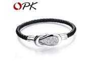 OPK Single Layer Leather Man Bracelet Fashion Simple Stainless Steel Cubic Zirconia Men s Vintage Jewelry Charms PH977