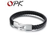 OPK Brand Black Genuine Leather Weaved Knitted Women Men Bracelets Bangles Retro Alloy Wristband Unisex Jewelry Accessory 872