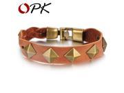 OPK 2014 EU Retro PU Leather Bracelet Personalized Rock Punk Alloy Party Men Jewelry Fashion Rivet Bracelet For Man 854