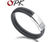 OPK Genuine Leather Watchband Man Bracelets Punk Style Stainless Steel Men Jewelry Rope Chain 20.5cm Accessories PH955