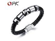 OPK Leather Weaved Man Bangles Fashion Handmade Stainless Steel Cross Design Men s Vintage Jewelry Cool Accessories PH1051