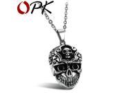 OPK JEWELRY Titanium Steel Men Necklace cool Skull Pendent Necklace. Punk Rock Hiphop style 835