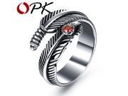 OPK Man Party Ring Punk Style Stainless Steel Red Cubic Zirconia Men Jewelry Gift Personality Feather Design GJ472