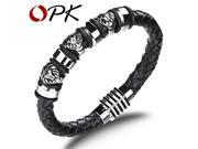 OPK Mans Genuine Leather Bangles Fashion Punk Style Stainless Steel Pharaoh s Mask Black Men Jewelry Wristband PH953