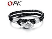 OPK Luxury Brand Jewelry Wholesale Black Men Bracelet 316L Wrap Stainless Steel Charm Double Layer Genuine Leather Bracelet