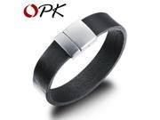 OPK Black Genuine Leather Man Bangles Casual Sproty Stainless Steel Wrap Bracelets Cool Men Jewelry Simple Design PH940