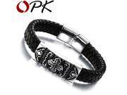 OPK Fashion Genuine Leather Weaved Man Charm Bracelets Simple Rock Punk Style Men Jewelry With Stainless Steel Cross Design 895