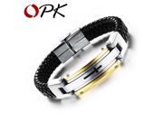 OPK Man s Leather Wrap Bracelets Casual Stainless Steel Cross Design Men s Sproty Jewelry Fashion High Quality PH916J