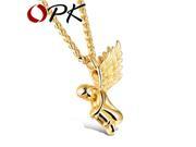 OPK Unisex Angel Pendant Necklaces Punk Style Silver Gold Color Stainless Steel Women Men Necklace Jewelry High Quality GX1016