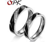 OPK Retro Design Black Stainless Steel Couple Engagement Ring Simple Cubic Zirconia Diamond Women Men Jewelry Gift Band 322