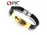 OPK Fashion Man Silicone Wrap Bracelets Classical Silver Gold Plated Stainless Steel Cross Design Men Jewelry PH913