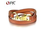 OPK Double Layer Leather Man Bracelets Classical Black Brown Leather with Stainless Steel Clasp Design Men Jewelry PH1070