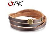 OPK Three Layers Genuine Leather Wrap Bracelets Casual Sporty Simple Design Men Jewelry 20cm Long Accessories PH950