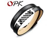 OPK Double Layer Leather Man Wrap Bracelet Romantic Stainless Steel Squared Heart Design Black Brown Men Jewelry Gift PH971