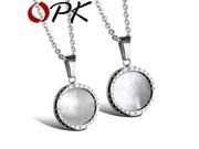 OPK Lovers Shell Surface Necklaces Pendants Classical Stainless Steel Shiny CZ Diamond Women Men Jewelry 962