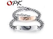 OPK Gift For Lovers Romantic Half Heart Link Chain Bracelets Fashion Stainless Steel Cubic Zirconia Women Men Jewelry GS793