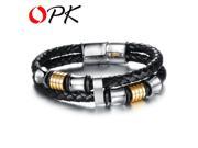 OPK Casual Double Layer Genuine Leather Wrap Bracelets Sporty Stainless Steel Men Jewelry Magnet Clasp DM887