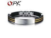 OPK Brand 2pcs lot Casual Men Cuff Bracelets Fashion Stainless Steel Silicone Sporty Rope Chain Bangle Jewelry