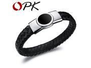 OPK Cool Leather Knitted Man Bangles Fashion Black Leather Stainless Steel Vintage Handmade Men Jewelry PH1002