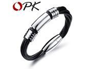 OPK Leather Man Twisted Bangles Punk Style Black Color Stainless Steel Cool Handmade Simple Men Jewelry Gift PH1000
