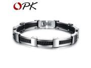 OPK MEN JEWELRY Best Quality Genuine Silicone 316L Stainless Steel Bracelet Delicate Button Design True Men Accessory 822