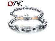 OPK 1 Pair Price Lovers Cubic Zirconia Link Chain Bracelets Vintage Black Gold Plated Stainless Steel Women Men Jewelry Gift