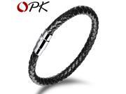 OPK Black Brown Leather Bracelets For Man Vintage Genuine Leather Knitted Steel Clasp Men Jewelry 20cm Long PH956